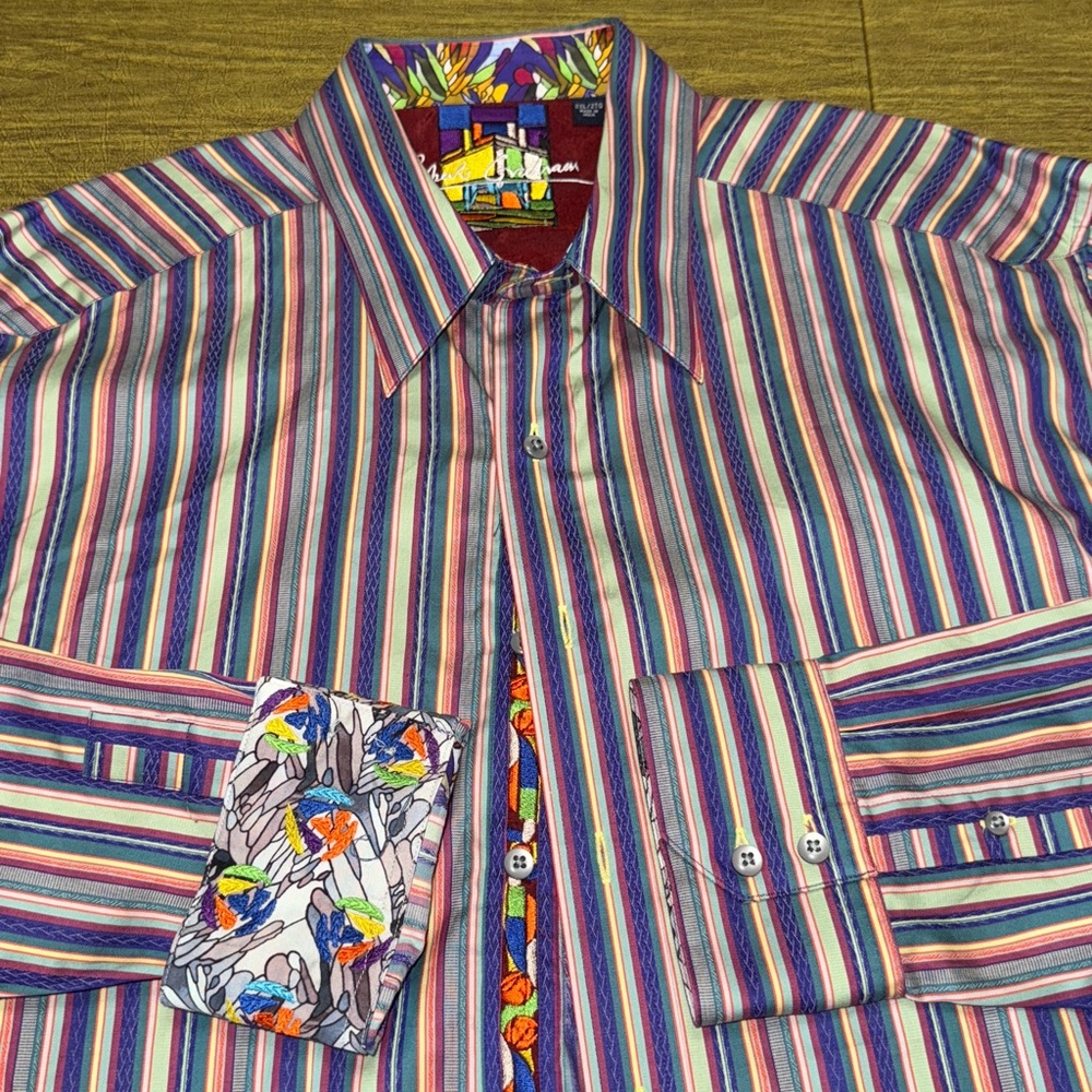 Robert Graham Striped Multicolor Men's Long Sleeve Dress Shirt Size 2XL